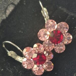 Beautiful Pink and Red Crystal Flower Earrings